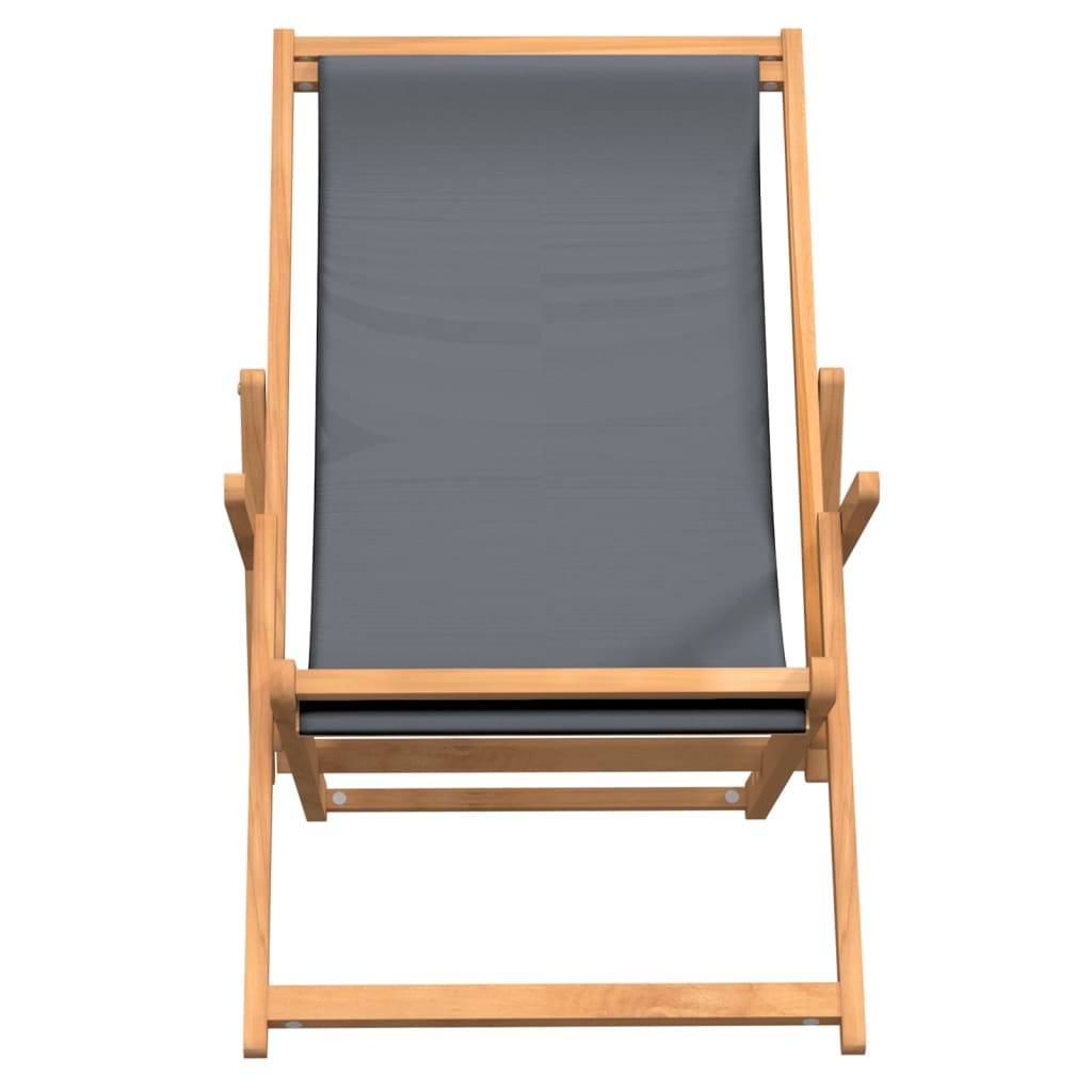 Chaise de plage pliable Bois de teck solide Gris 60 x 126 x 87,5 cm - PANGIVO - Image 3