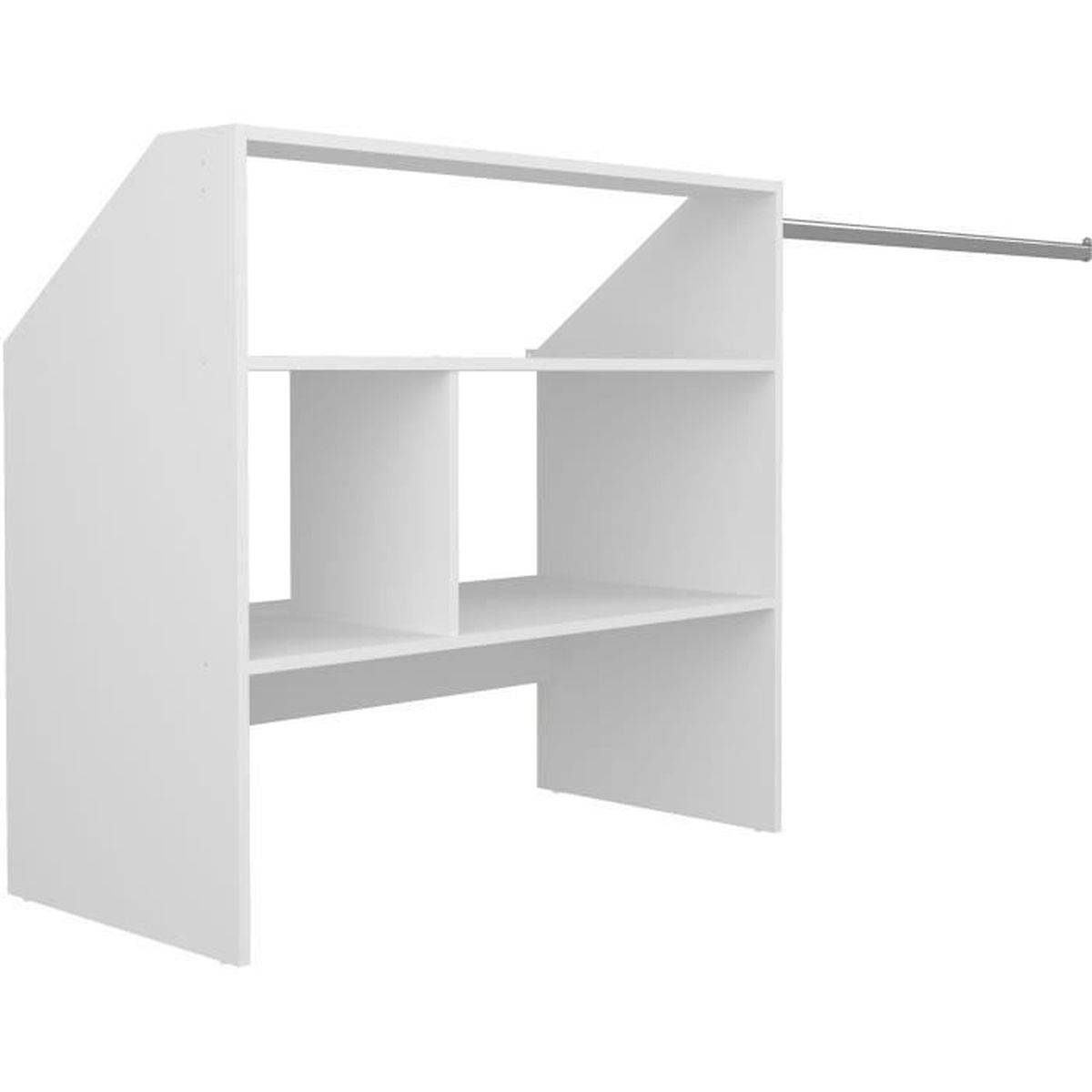 Kit de dressing sous pente blanc, mélaminé 16 mm, 1 barre de penderie, 2 étagères, 197 x 50 x 94 cm - Ekipa - Image 3