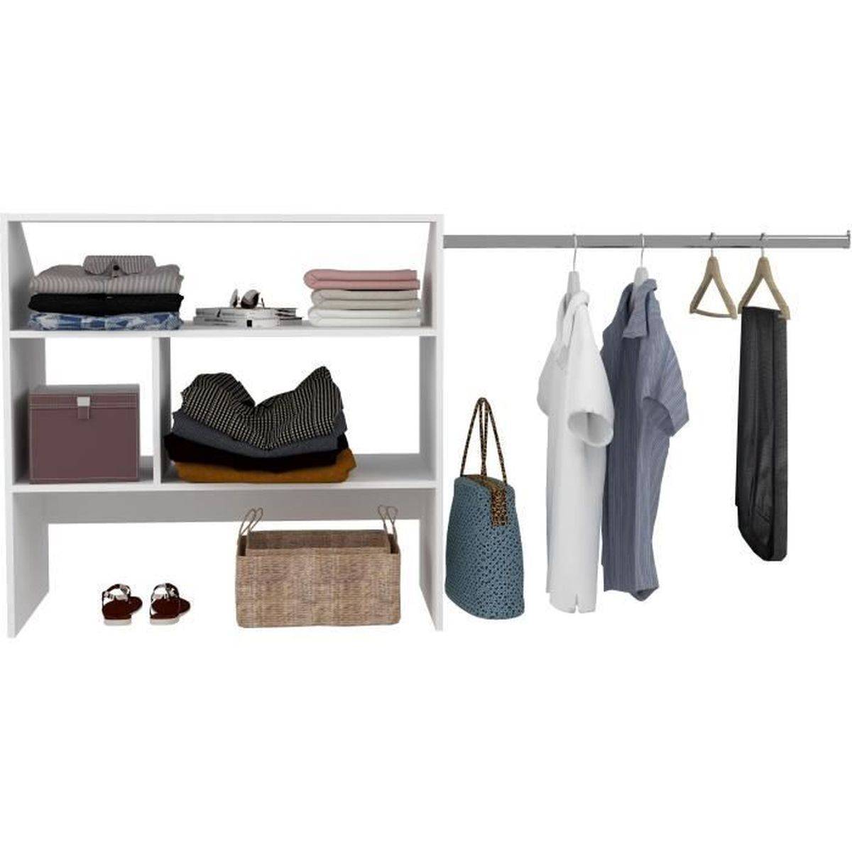 Kit de dressing sous pente blanc, mélaminé 16 mm, 1 barre de penderie, 2 étagères, 197 x 50 x 94 cm - Ekipa - Image 4