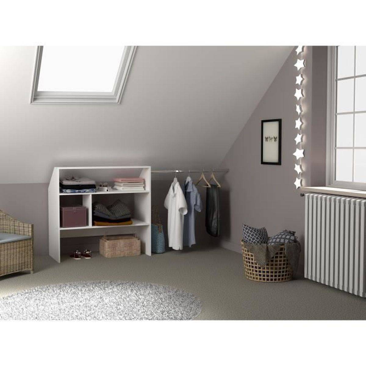 Kit de dressing sous pente blanc, mélaminé 16 mm, 1 barre de penderie, 2 étagères, 197 x 50 x 94 cm - Ekipa - Image 7