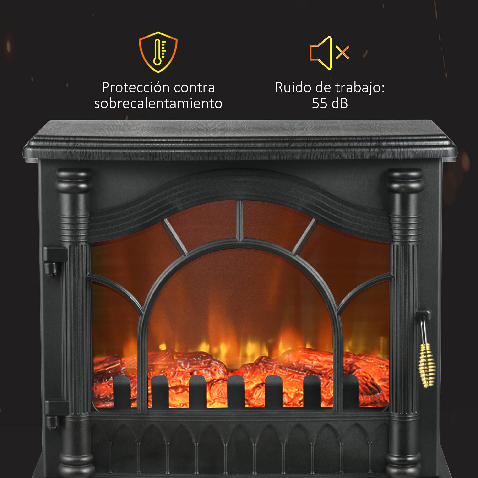 Cheminée électrique 1000W/2000W température réglable protection anti-surchauffe 55x31x58 cm noir - Image 7