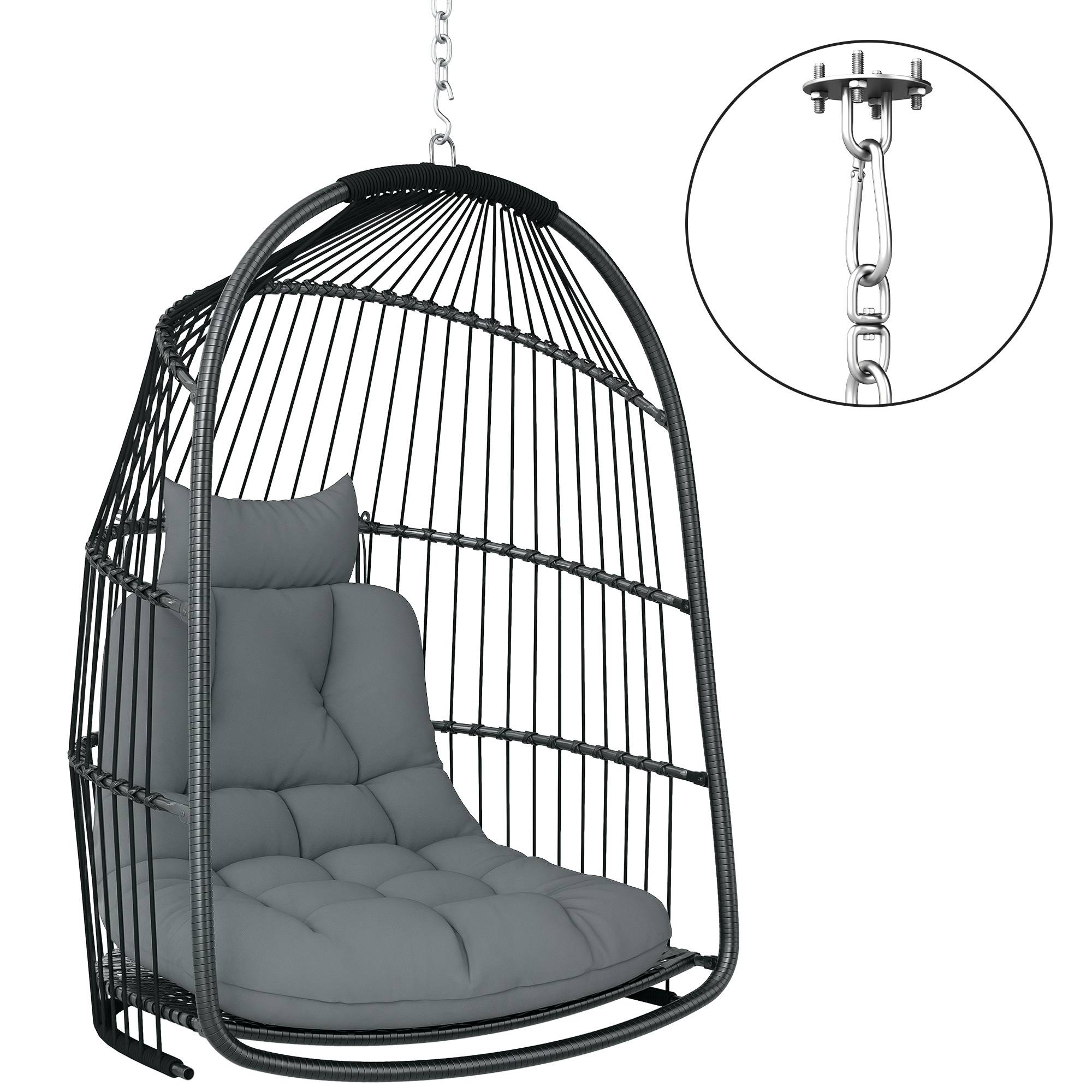 Fauteuil suspendu résine tressée gris foncé 74 x 68 x 105 cm - PANGIVO - Image 1
