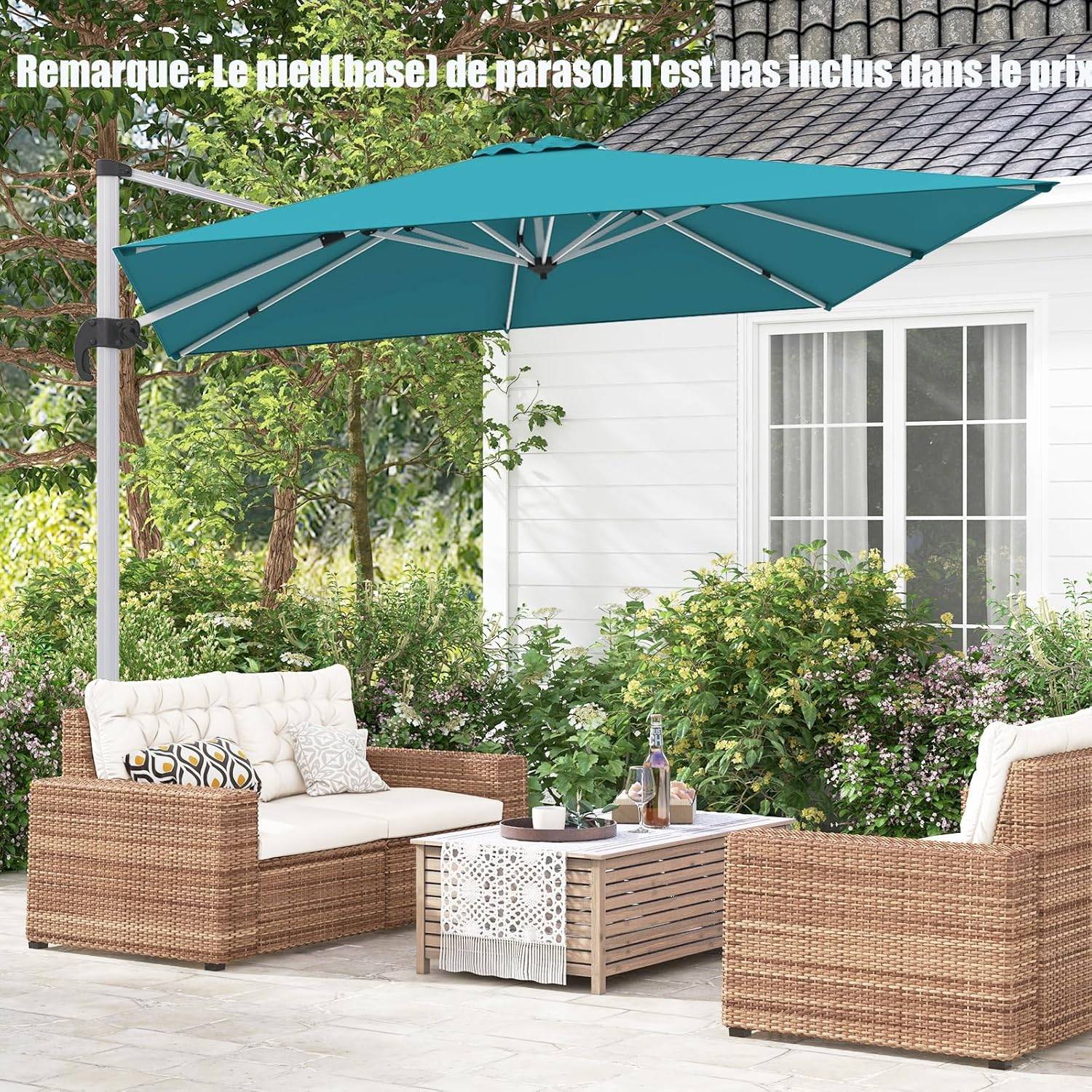Parasol Déporté 3x3M, Parasol de Jardin Carré avec Base en Croix, Parasol Inclinable avec 5 Angles et Hauteurs Réglables Bleu - Image 4