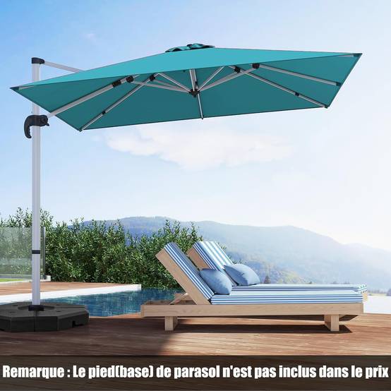 Parasol Déporté 3x3M, Parasol de Jardin Carré avec Base en Croix, Parasol Inclinable avec 5 Angles et Hauteurs Réglables Bleu - Image 3