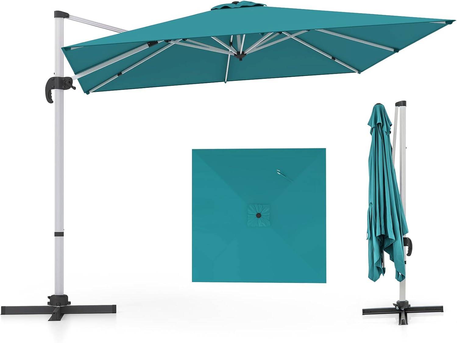Parasol Déporté 3x3M, Parasol de Jardin Carré avec Base en Croix, Parasol Inclinable avec 5 Angles et Hauteurs Réglables Bleu - Image 1
