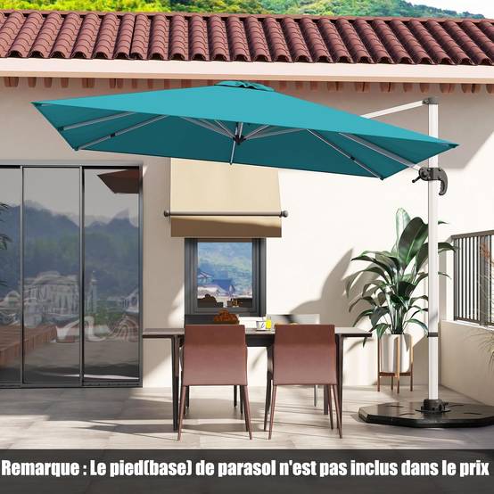 Parasol Déporté 3x3M, Parasol de Jardin Carré avec Base en Croix, Parasol Inclinable avec 5 Angles et Hauteurs Réglables Bleu - Image 2