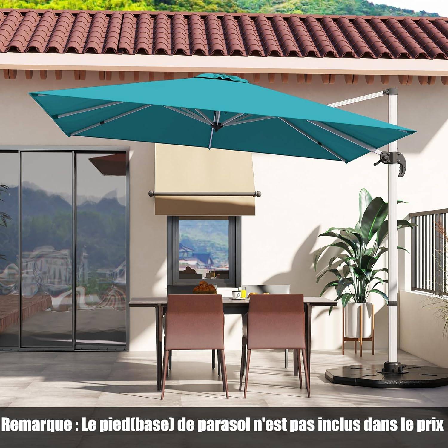 Parasol Déporté 3x3M, Parasol de Jardin Carré avec Base en Croix, Parasol Inclinable avec 5 Angles et Hauteurs Réglables Bleu - Image 2