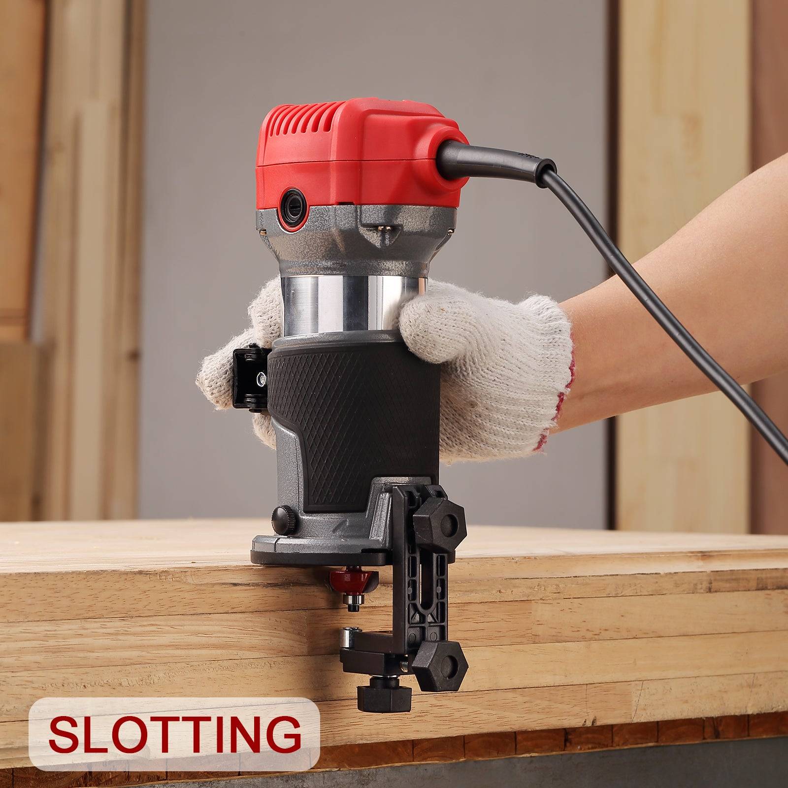 Affleureuse Électrique 710W 13000-33000 RPM Avec Housse anti Poussière, Affleureuse à Bois Avec 15 Fraises Queue de 1/4", 6 Vitesses Variables, Base - Image 6