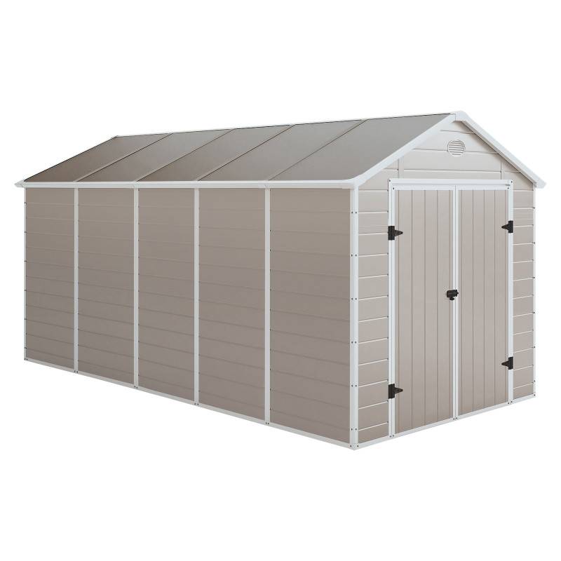 Abri de jardin en résine beige 11m² avec kit de fondation et double porte Jôbu - Image 2