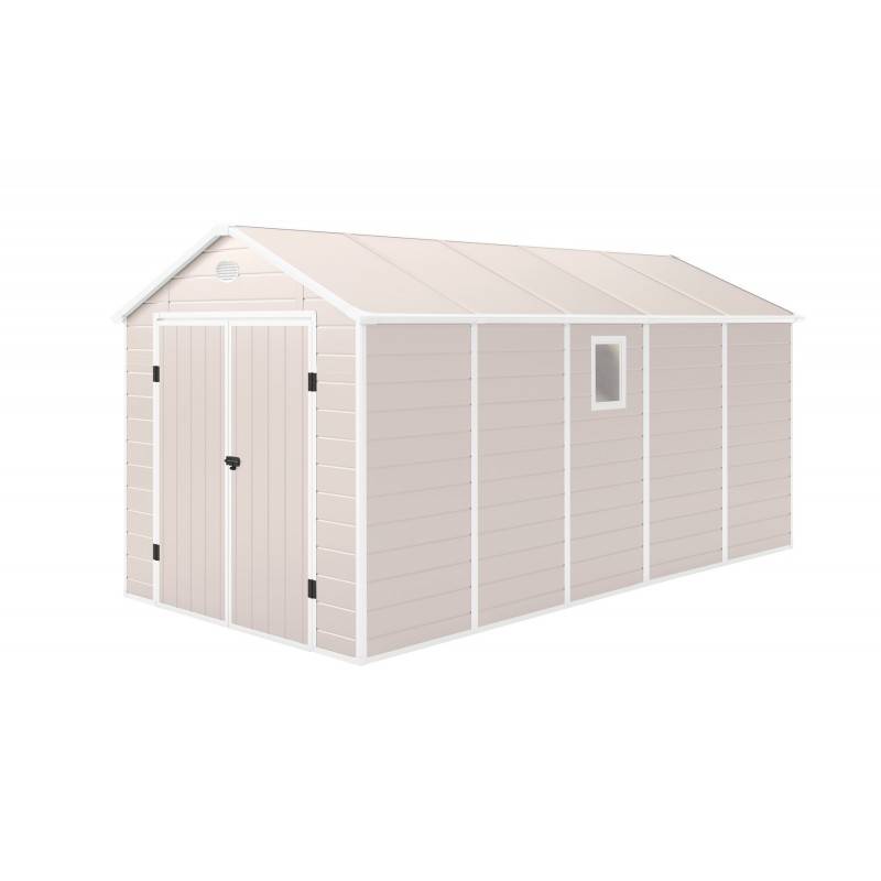 Abri de jardin en résine beige 11m² avec kit de fondation et double porte Jôbu - Image 6
