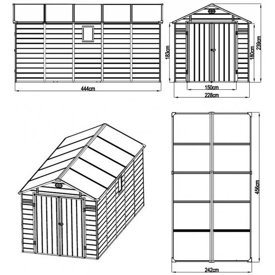 Abri de jardin en résine beige 11m² avec kit de fondation et double porte Jôbu - Image 7
