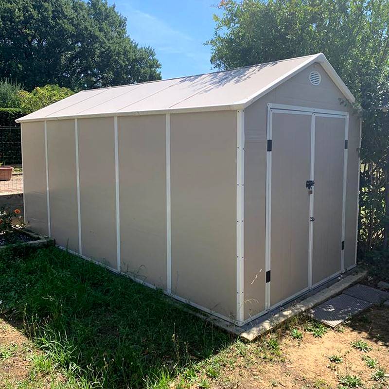 Abri de jardin en résine beige 11m² avec kit de fondation et double porte Jôbu - Image 4