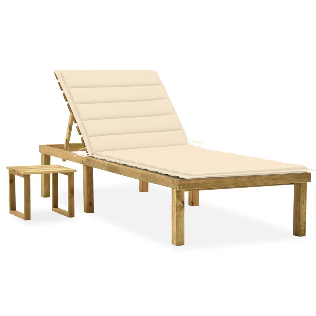 Helloshop26 - Transat chaise longue bain de soleil lit de jardin terrasse meuble d'extérieur avec table et coussin pin imprégné - Image 1