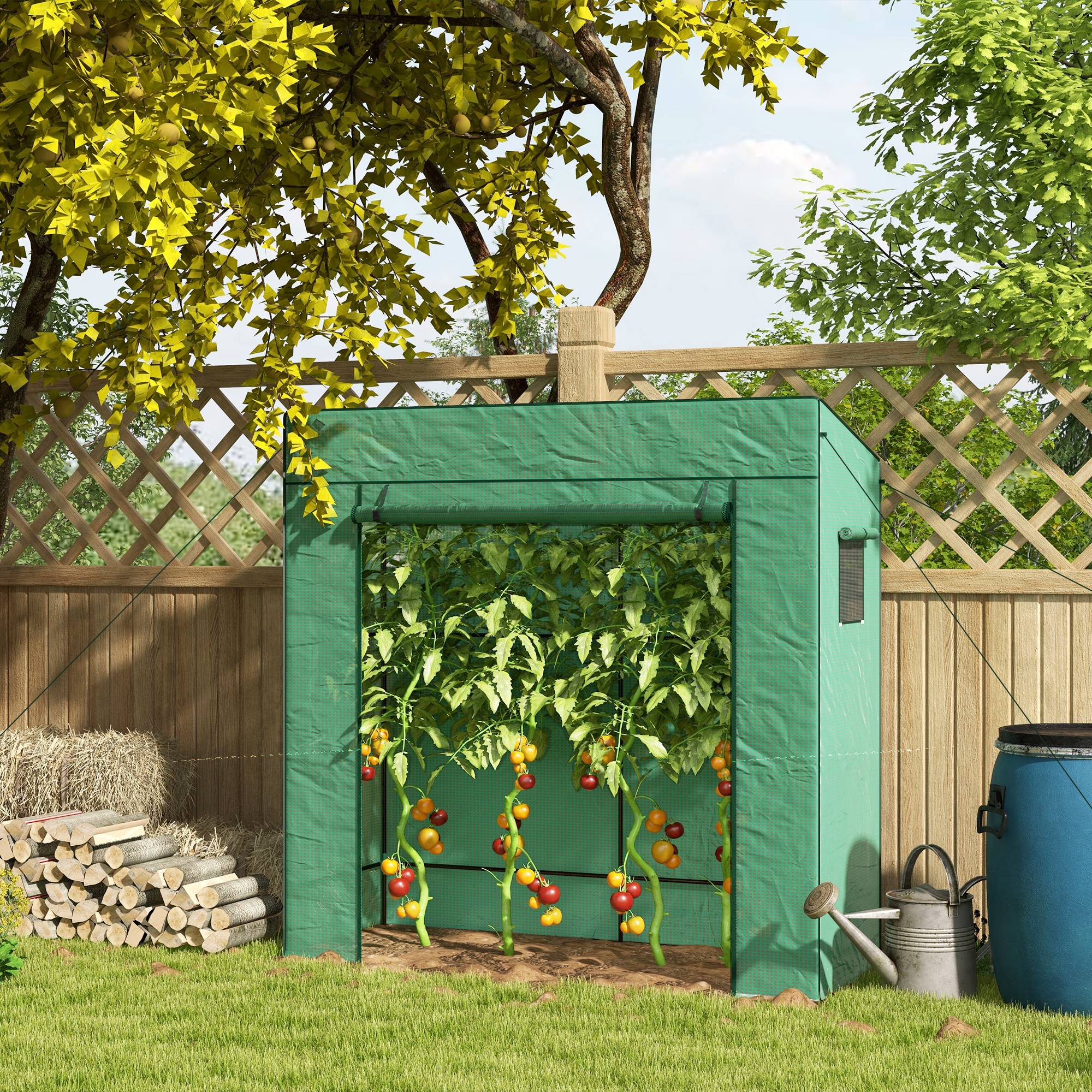 Sans Marque - Serre adossée murale 196x77x197/178 cm PE renforcé 1 porte 2 fenêtres serre jardin murale culture - Image 4