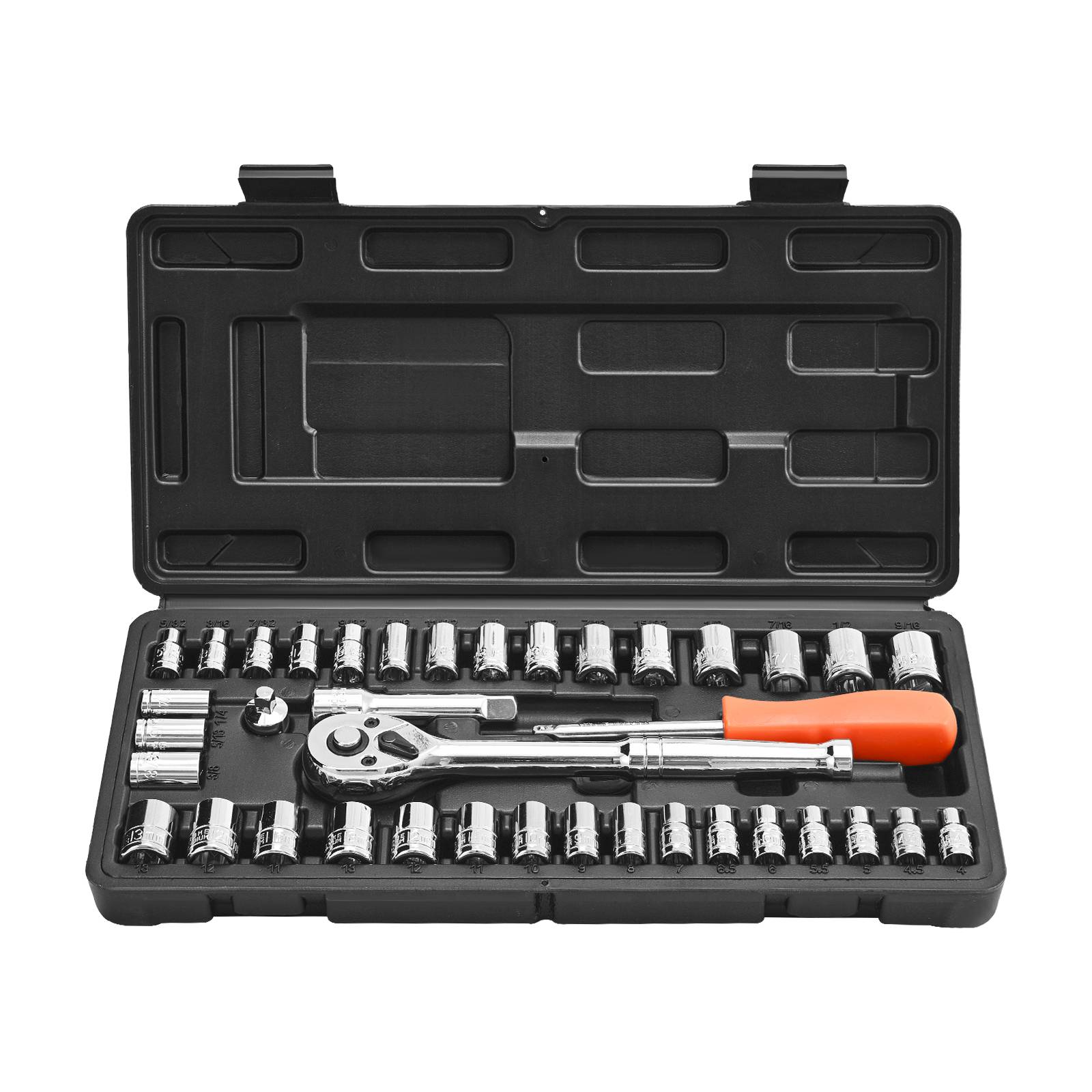 Vevor - VEVOR Jeu de douilles 39 pcs SAE et métriques, acier CR‑V chromé, clés 3/8" et 1/4", coffret de rangement robuste. - Image 1