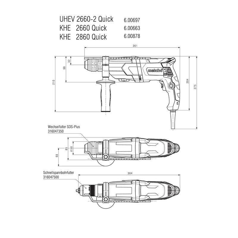 Metabo - Marteau perforateur burineur SDS Plus KHE 2660 Quick Coffret - 600663500 - Image 3