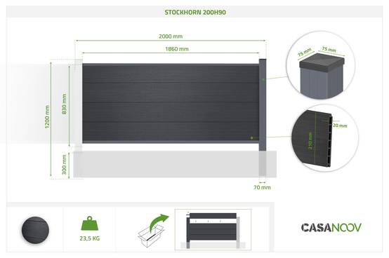 Casanoov Clôture composite Stockhorn de 8 mètres de long et 90 cm de haut, pour installation enterrée, grise - Image 3