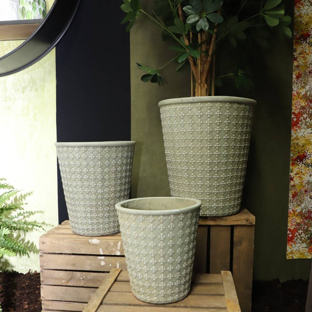3 Cache-pots grandes tailles plante extérieur béton vert 32-41-50cm Chemin de campagne - Image 2