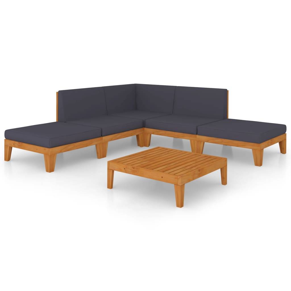 Helloshop26 - Salon de jardin meuble d'extérieur ensemble de mobilier 7 pièces avec coussins bois d'acacia solide - Image 1