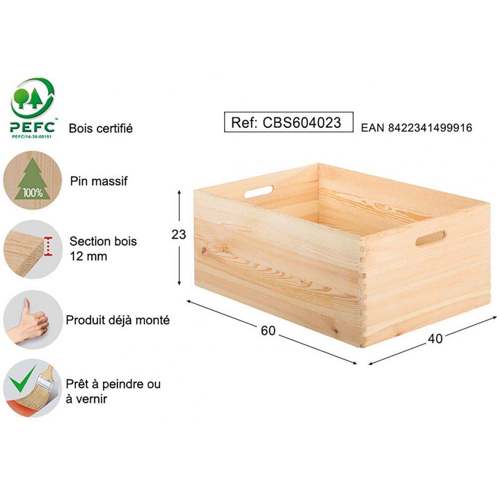 Caisse en bois de rangement 60 x 40 x 23 cm - Image 3