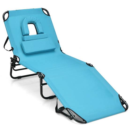 Bain de Soleil Chaise Longue Transat Bronzage Pliante avec Trou 3 Coussins Amovibles et Dossier Réglable Sur 5 Positions Vert - Image 4