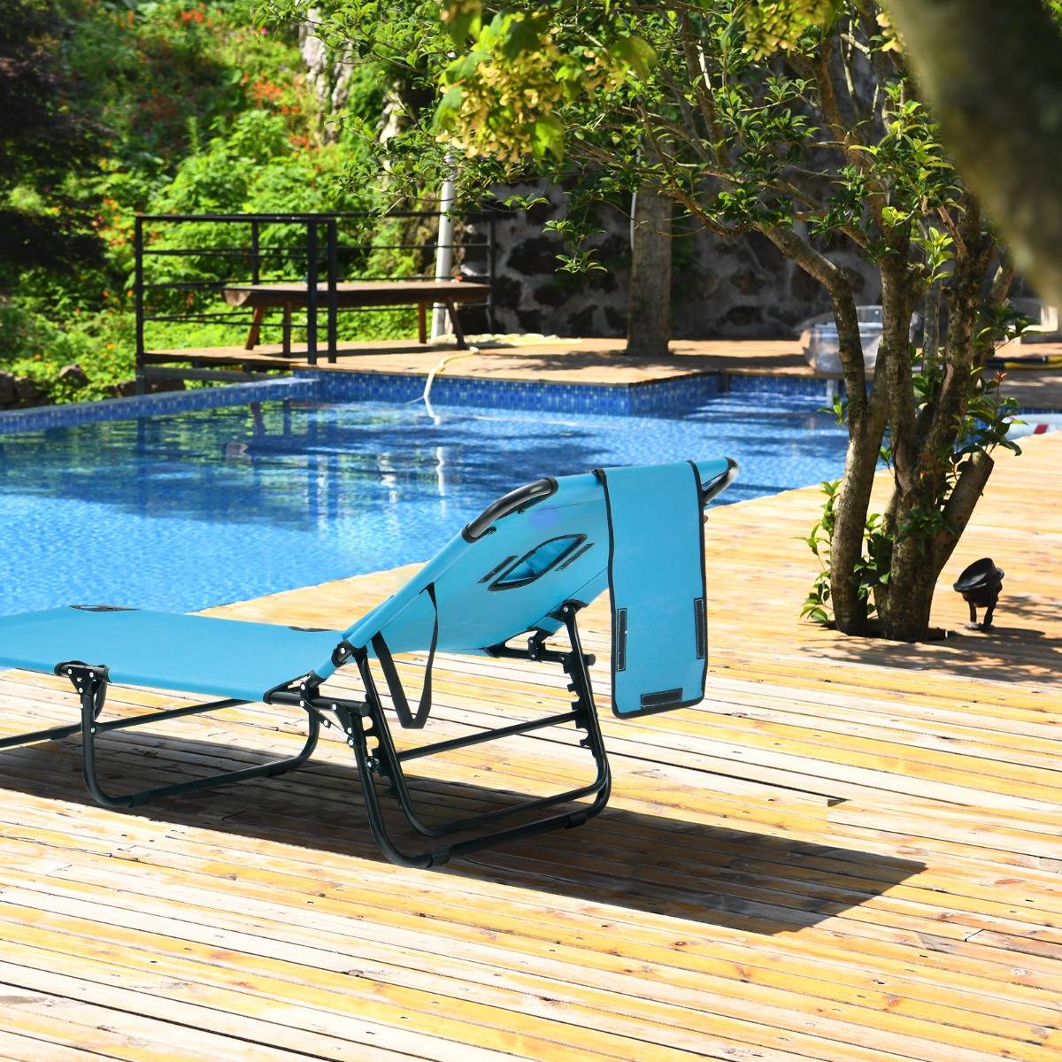 Bain de Soleil Chaise Longue Transat Bronzage Pliante avec Trou 3 Coussins Amovibles et Dossier Réglable Sur 5 Positions Vert - Image 2