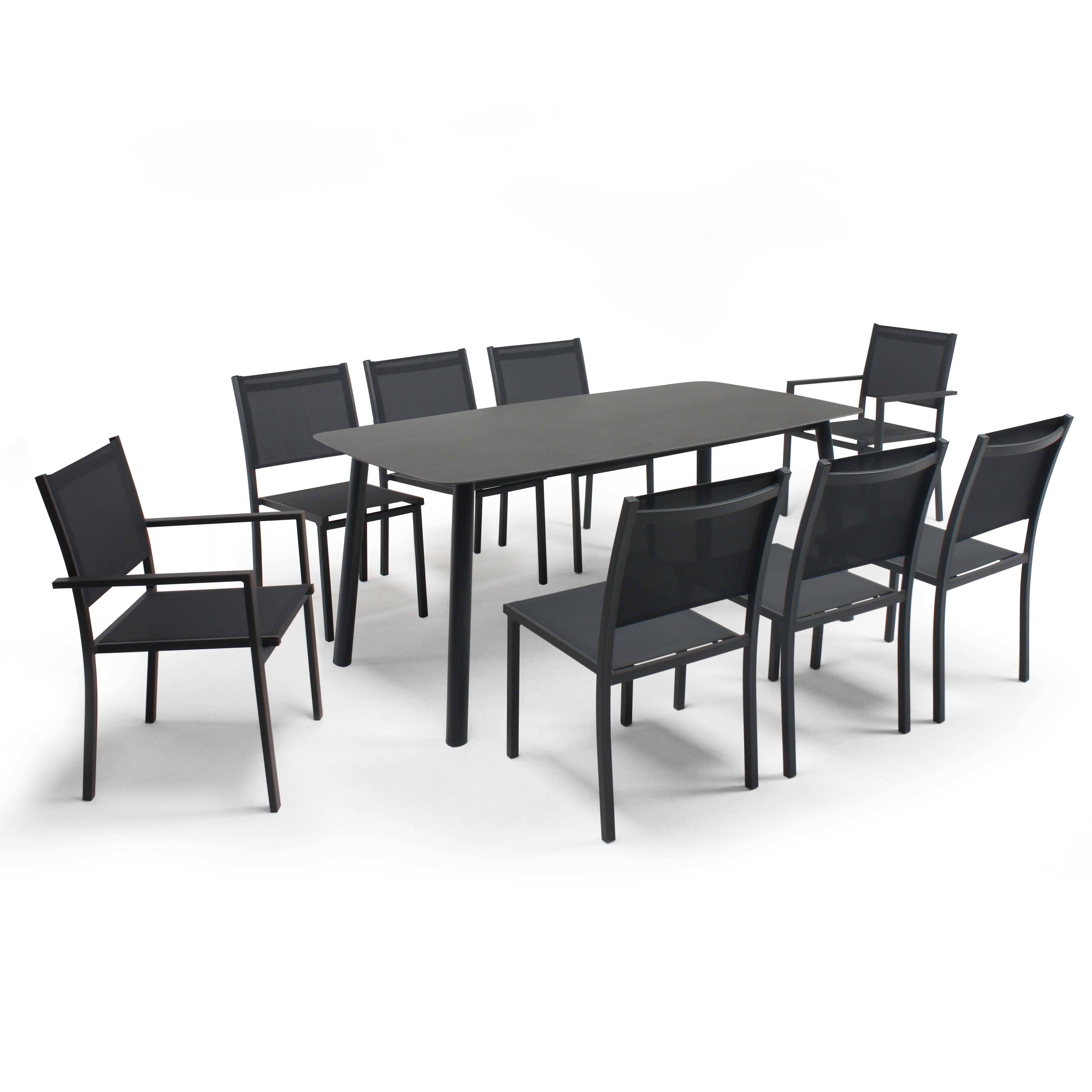 Oviala - Table de terrasse aluminium et pierre, 6 chaises et 2 fauteuils gris Piedra - Oviala - Image 1