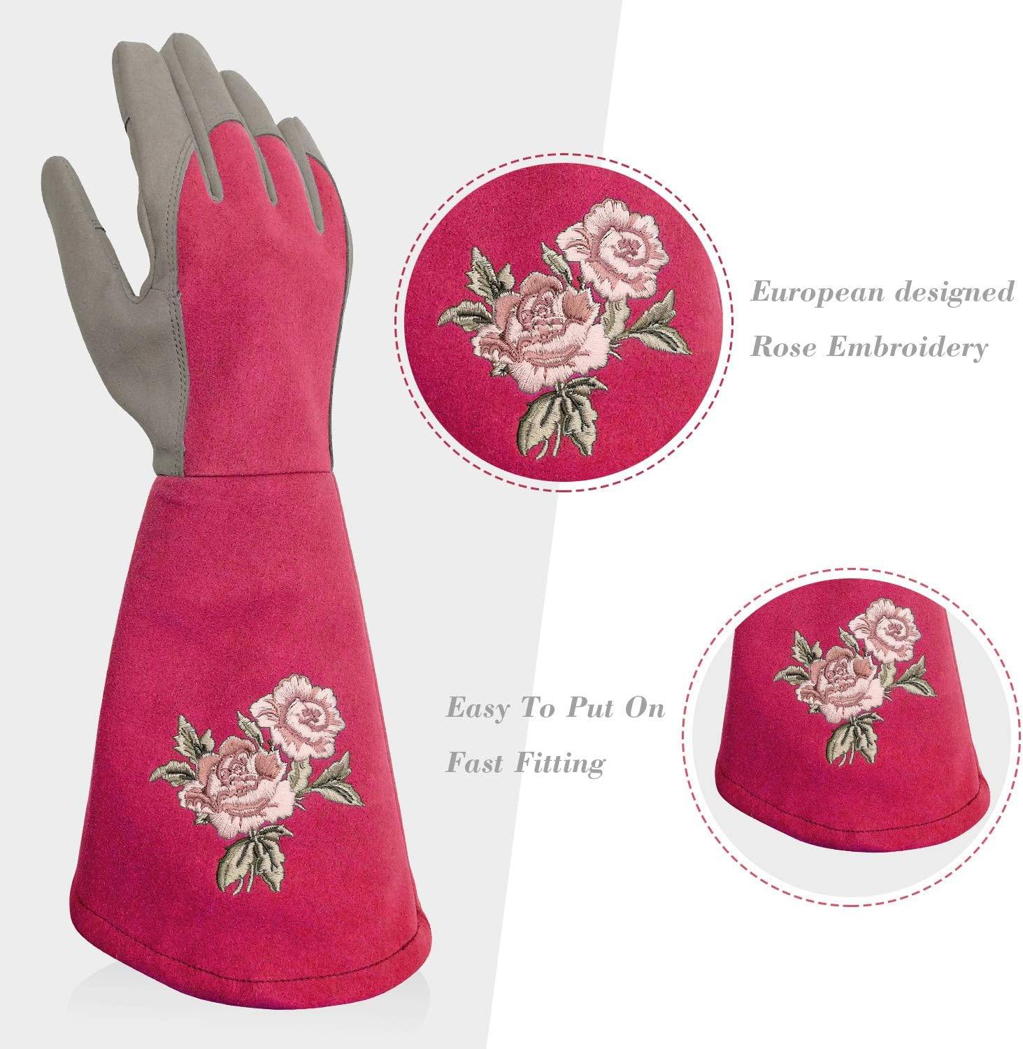 Gants de jardinage pour femme, résistants aux perforations, adaptés au jardinage, rose rouge, taille M-Lytech - Image 2