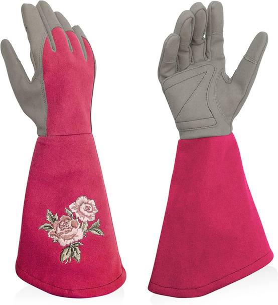 Gants de jardinage pour femme, résistants aux perforations, adaptés au jardinage, rose rouge, taille M-Lytech - Image 1