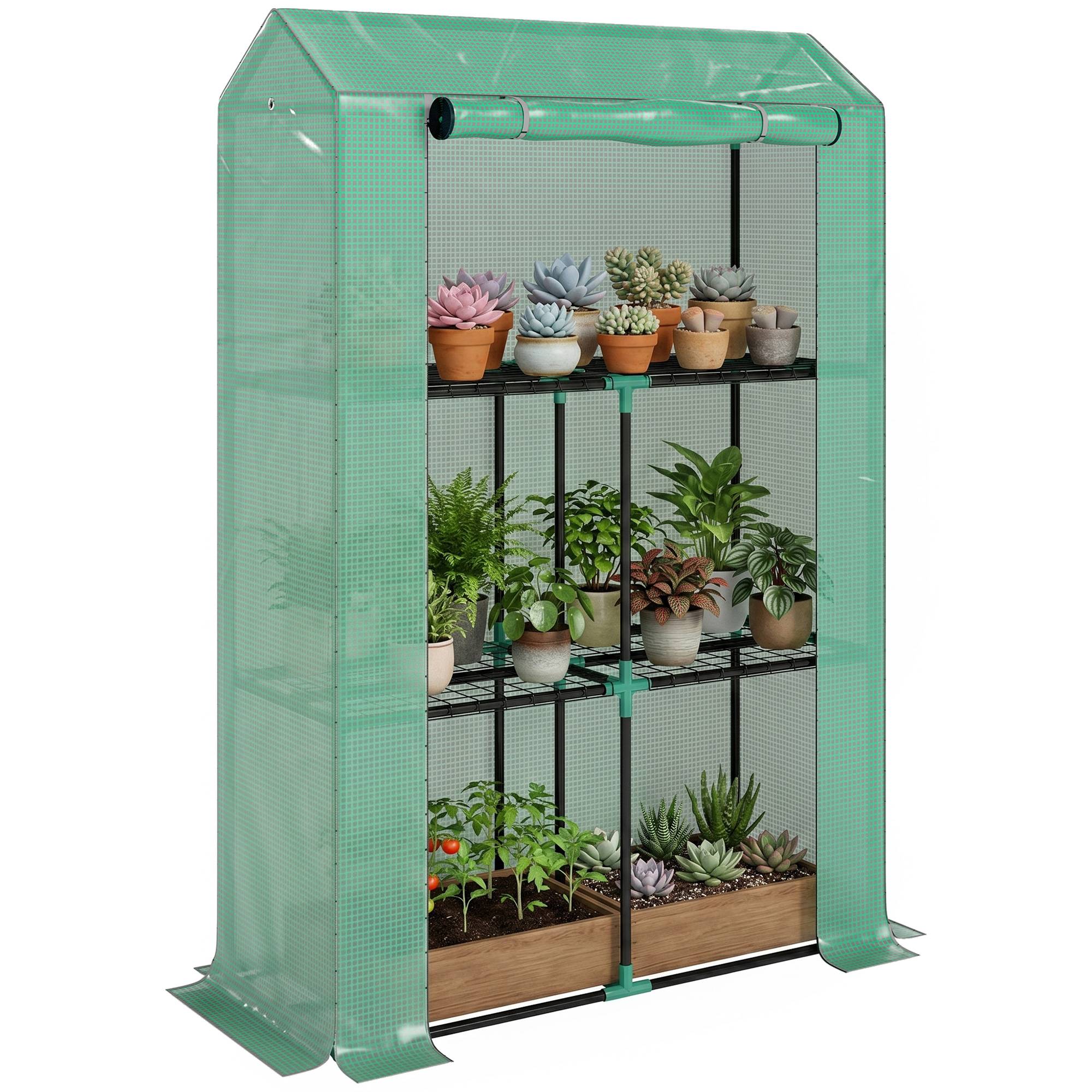Sans Marque - Serre de jardin avec étagères 3 niveaux serre d'hivernage bâche renforcée en PE porte enroulable 100 x 40 x 150 cm vert