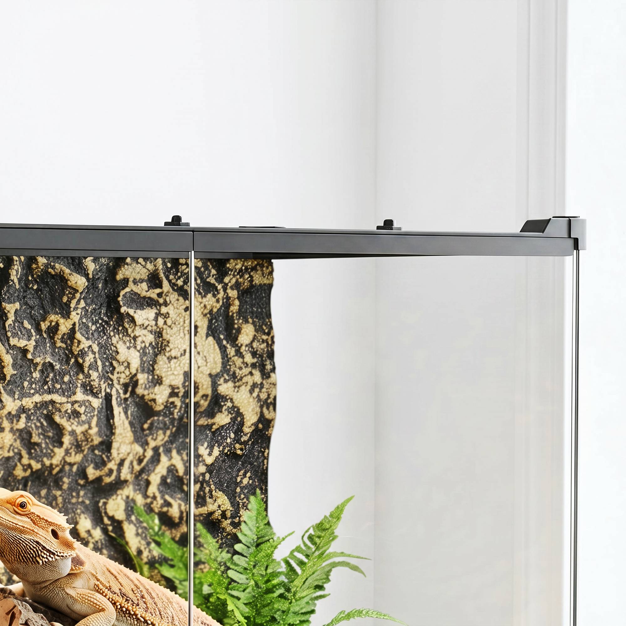 ComfortXL - Terrarium pour reptiles en verre trempé 50 x 30 x 35 cm noir avec fond rocheux ventilation et fermeture sécurisée - Image 9