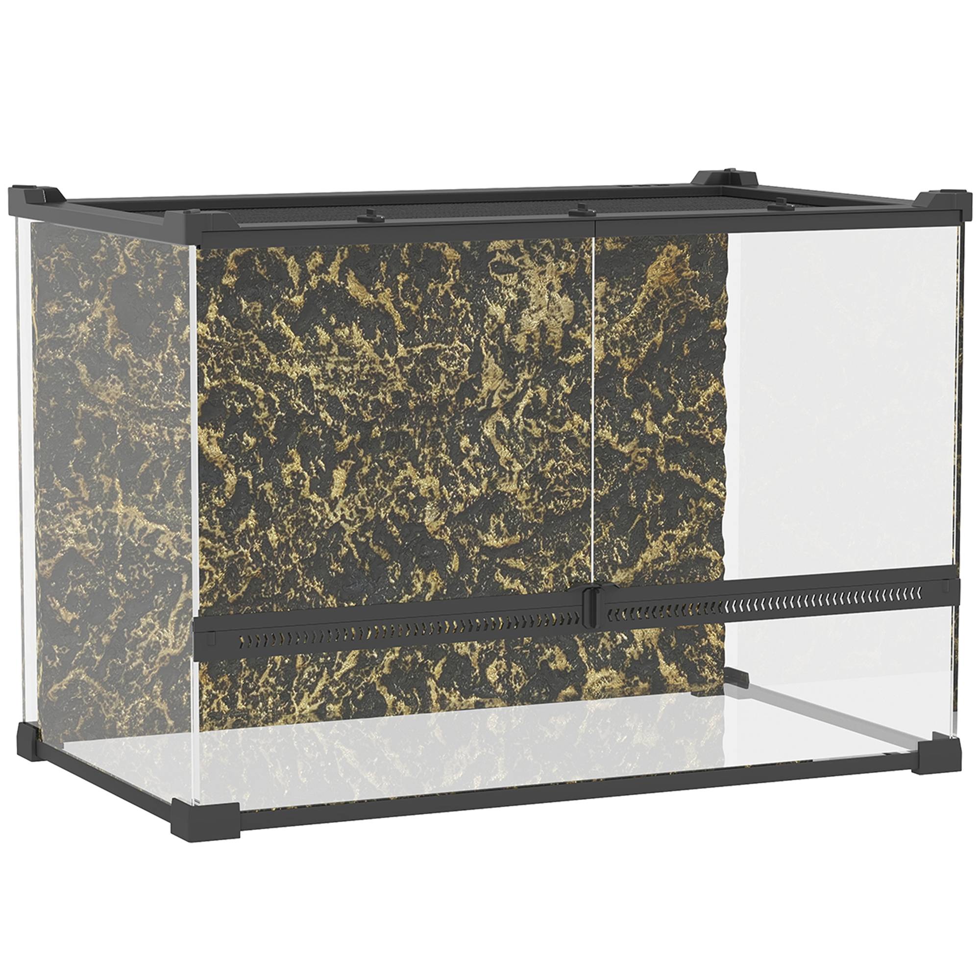 ComfortXL - Terrarium pour reptiles en verre trempé 50 x 30 x 35 cm noir avec fond rocheux ventilation et fermeture sécurisée - Image 10