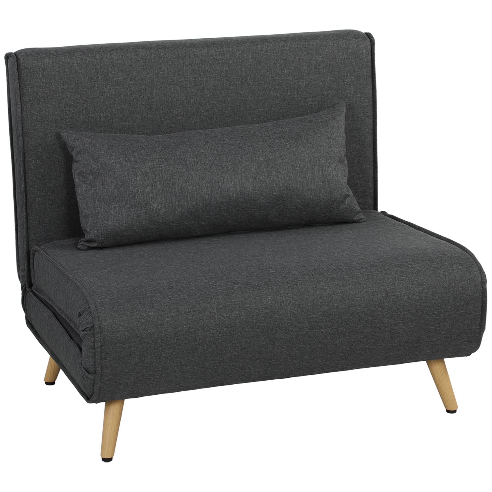 Fauteuil-lit pliant 3 en 1, aspect lin, dossier réglable et rembourrage épais, gris - Image 2
