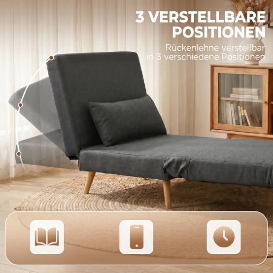 Fauteuil-lit pliant 3 en 1, aspect lin, dossier réglable et rembourrage épais, gris - Image 7