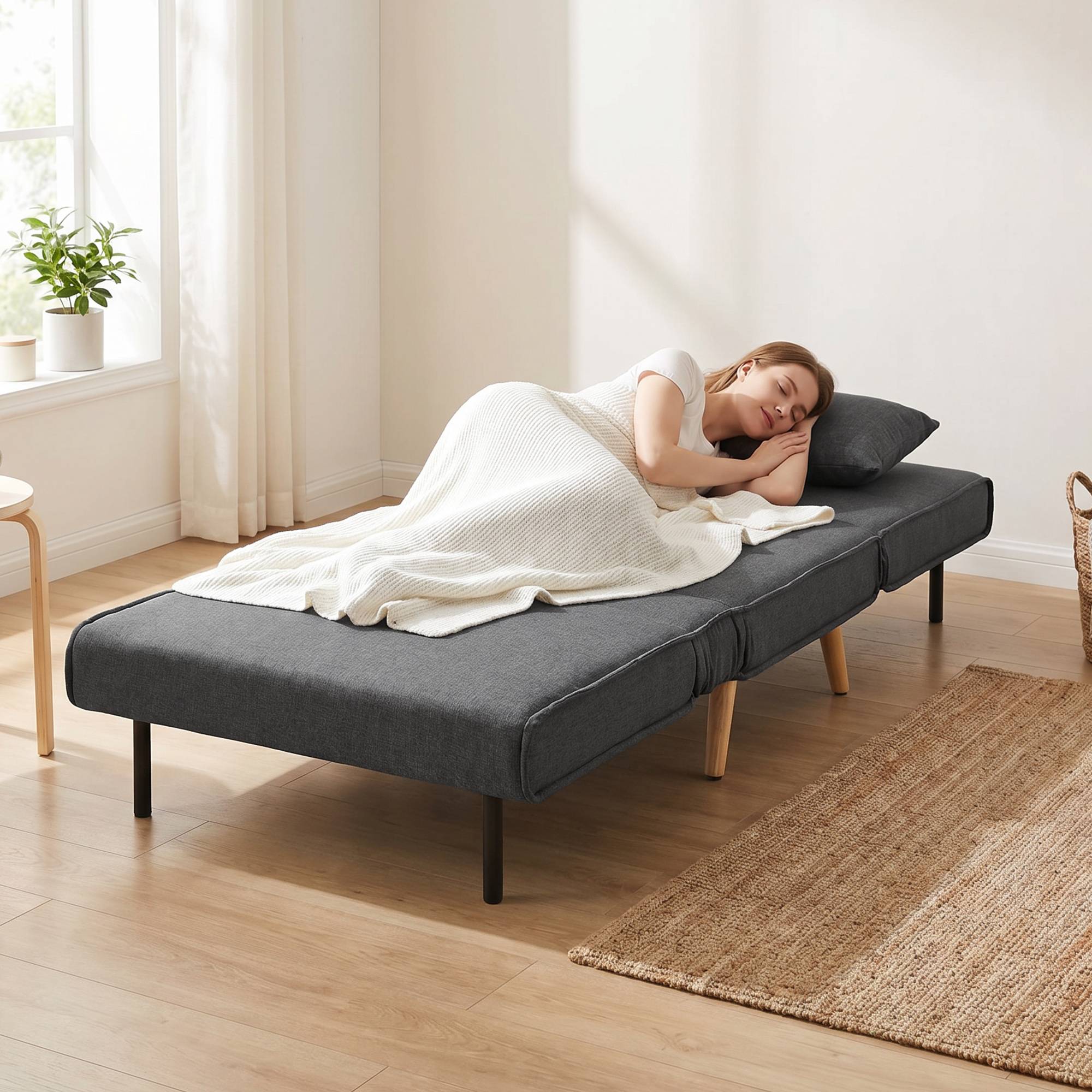 Fauteuil-lit pliant 3 en 1, aspect lin, dossier réglable et rembourrage épais, gris - Image 10