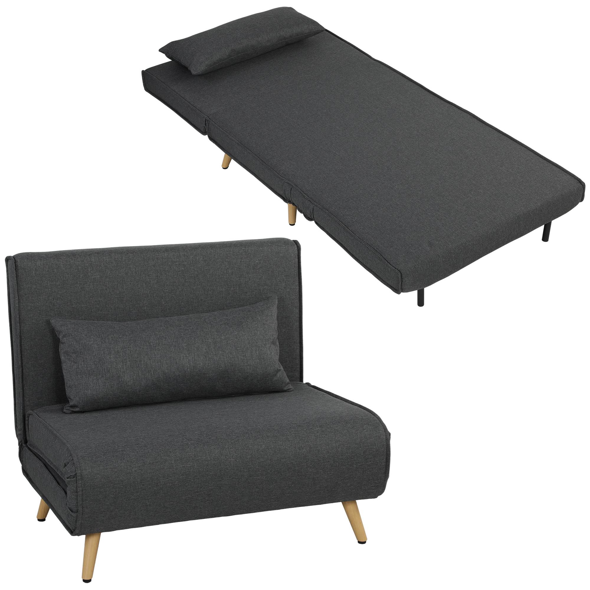 Fauteuil-lit pliant 3 en 1, aspect lin, dossier réglable et rembourrage épais, gris - Image 1