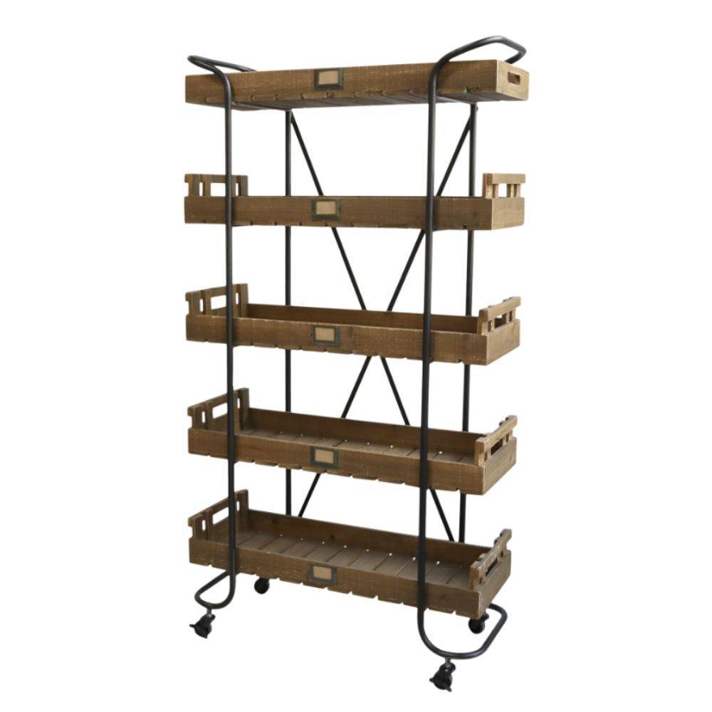 Chemin De Campagne - Meuble étagères pour cuisine roulettes bois marron fer noir 156.5cm Chemin de campagne - Image 1