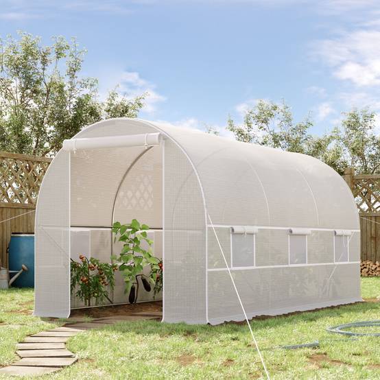 Serre tunnel de jardin 8m², serre de jardin tunnel avec porte et 6 fenêtres, bâche PE 140 g/m² 400 x 200 x 200 cm blanc - Image 3