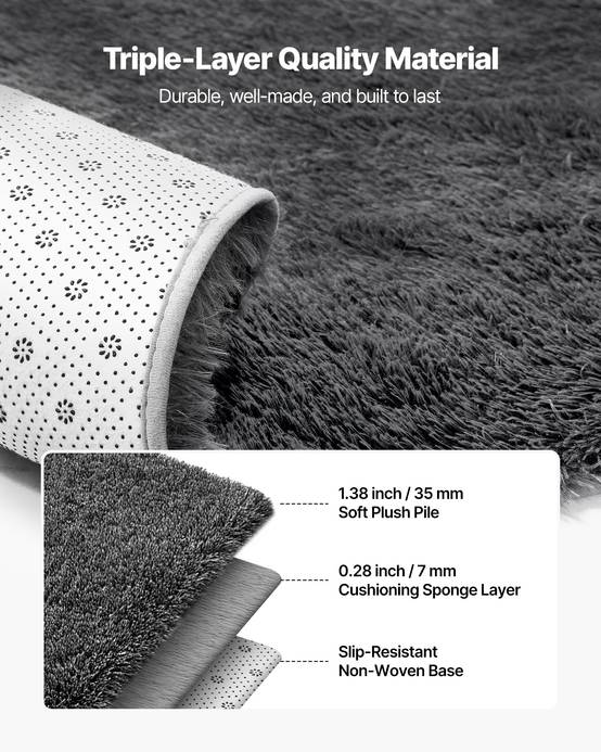 VEVOR Tapis Salon Chambre Poil Long Antidérapant Moderne Peluche 1,5 x 2,4 m - Image 6