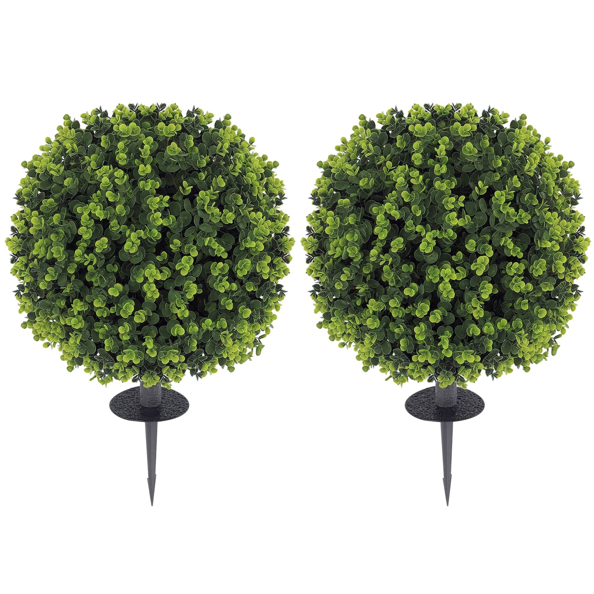 Sans Marque - Lot 2 plantes buis artificielles 40 cm tuteur intérieur extérieur vertes - Image 1