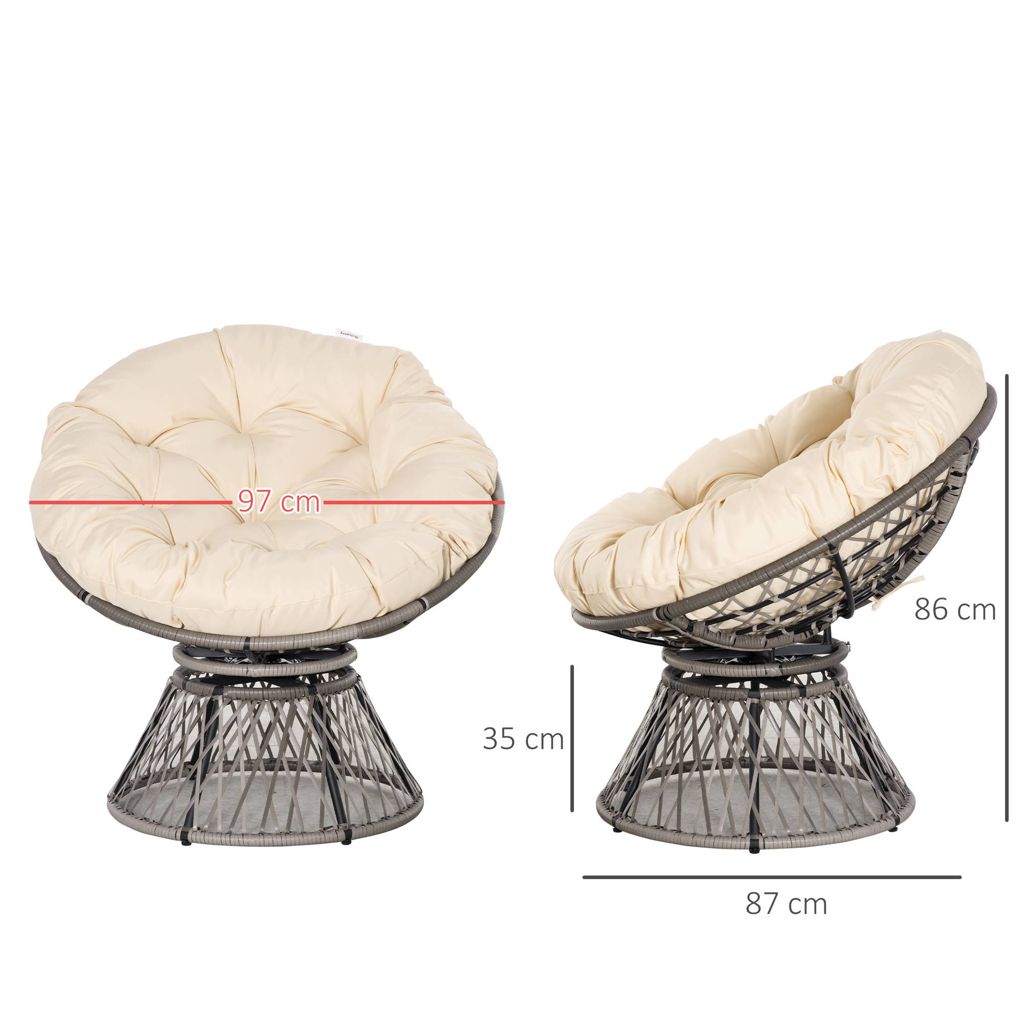 Fauteuil de jardin papasan pivotant résine tressée crème 97 x 87 x 90 cm - PANGIVO - Image 5
