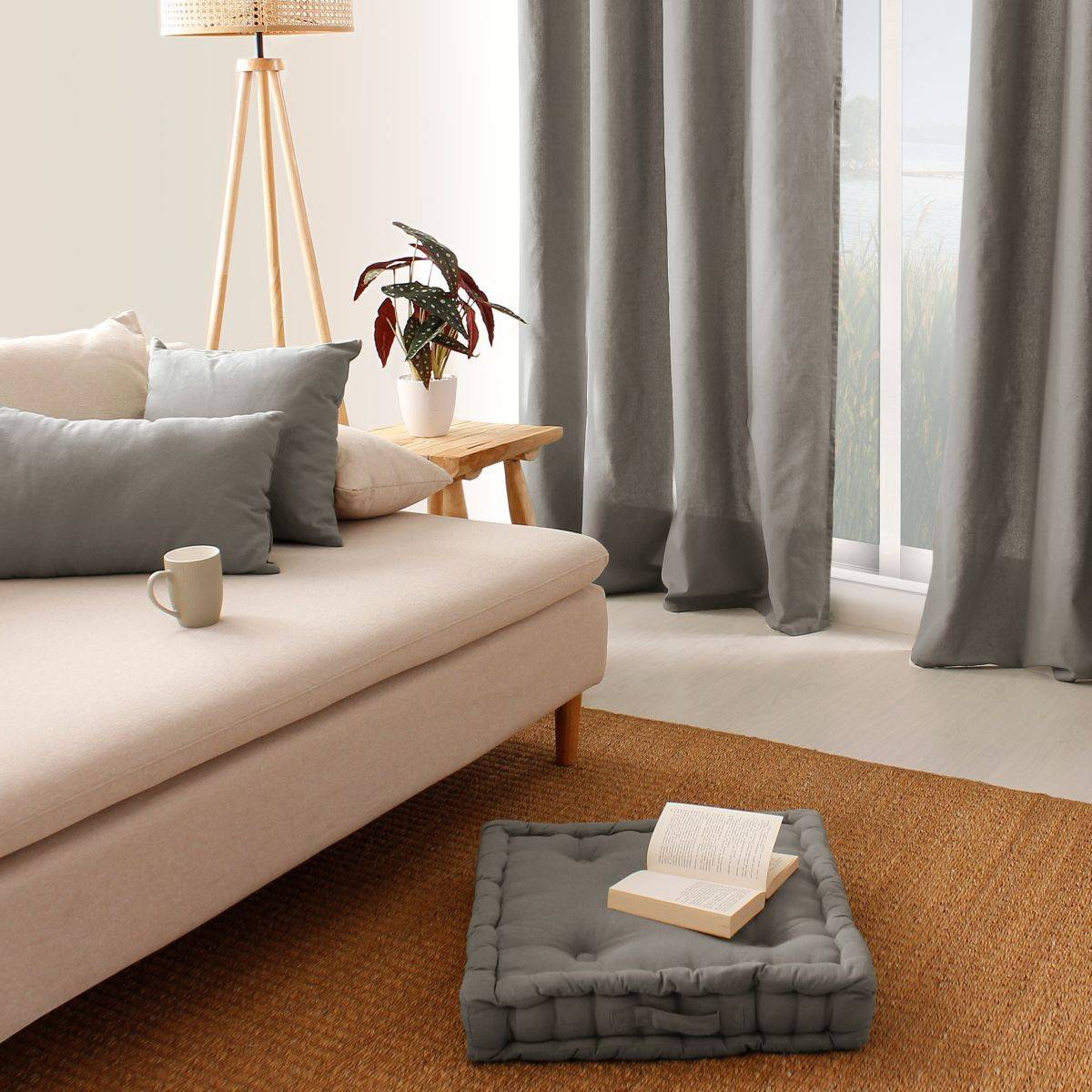 Enjoy Home - Coussin de Sol Uni "Panama" 50x50cm Gris Clair - Image 6