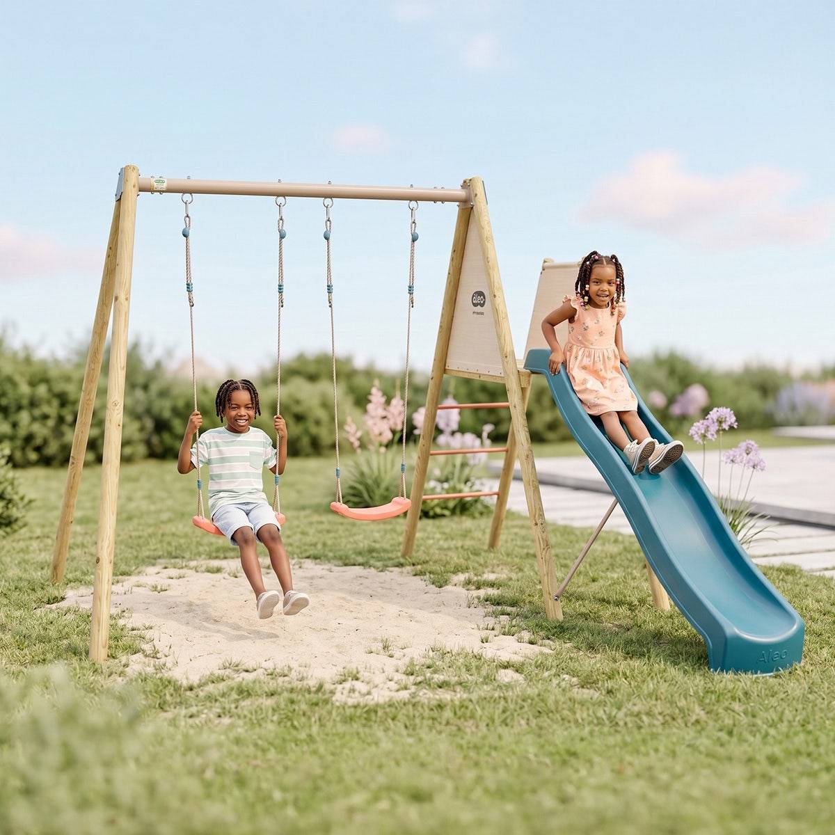 Trigano Jardin - Balançoire avec toboggan - Techwood Harmonie BILLY 2 - Aléo by Trigano - Image 2