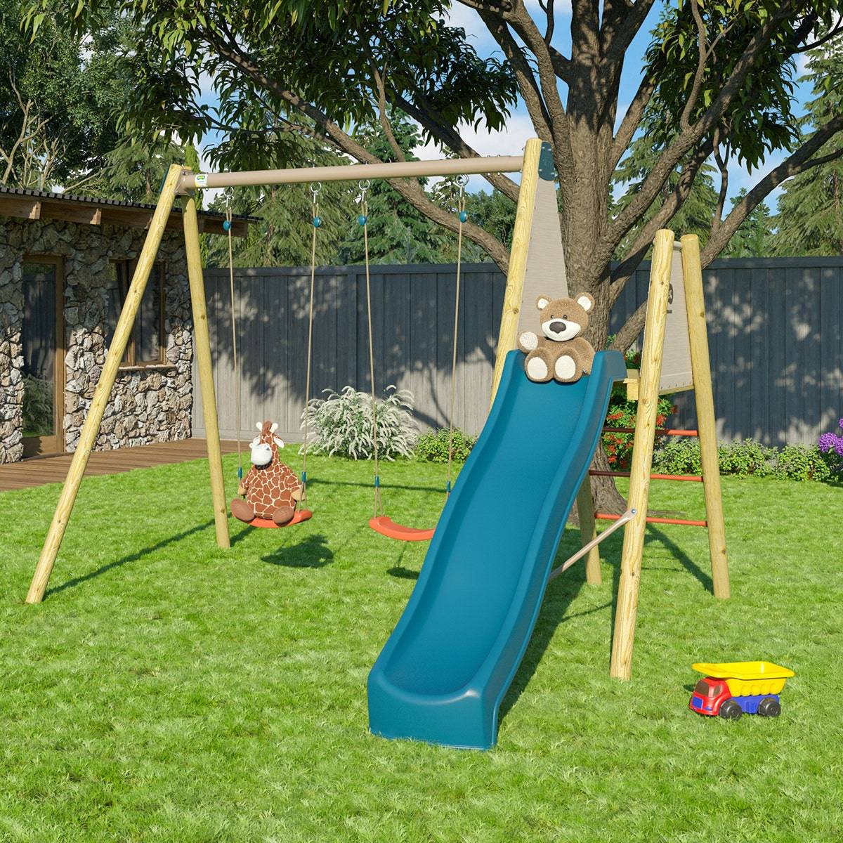 Trigano Jardin - Balançoire avec toboggan - Techwood Harmonie BILLY 2 - Aléo by Trigano - Image 6