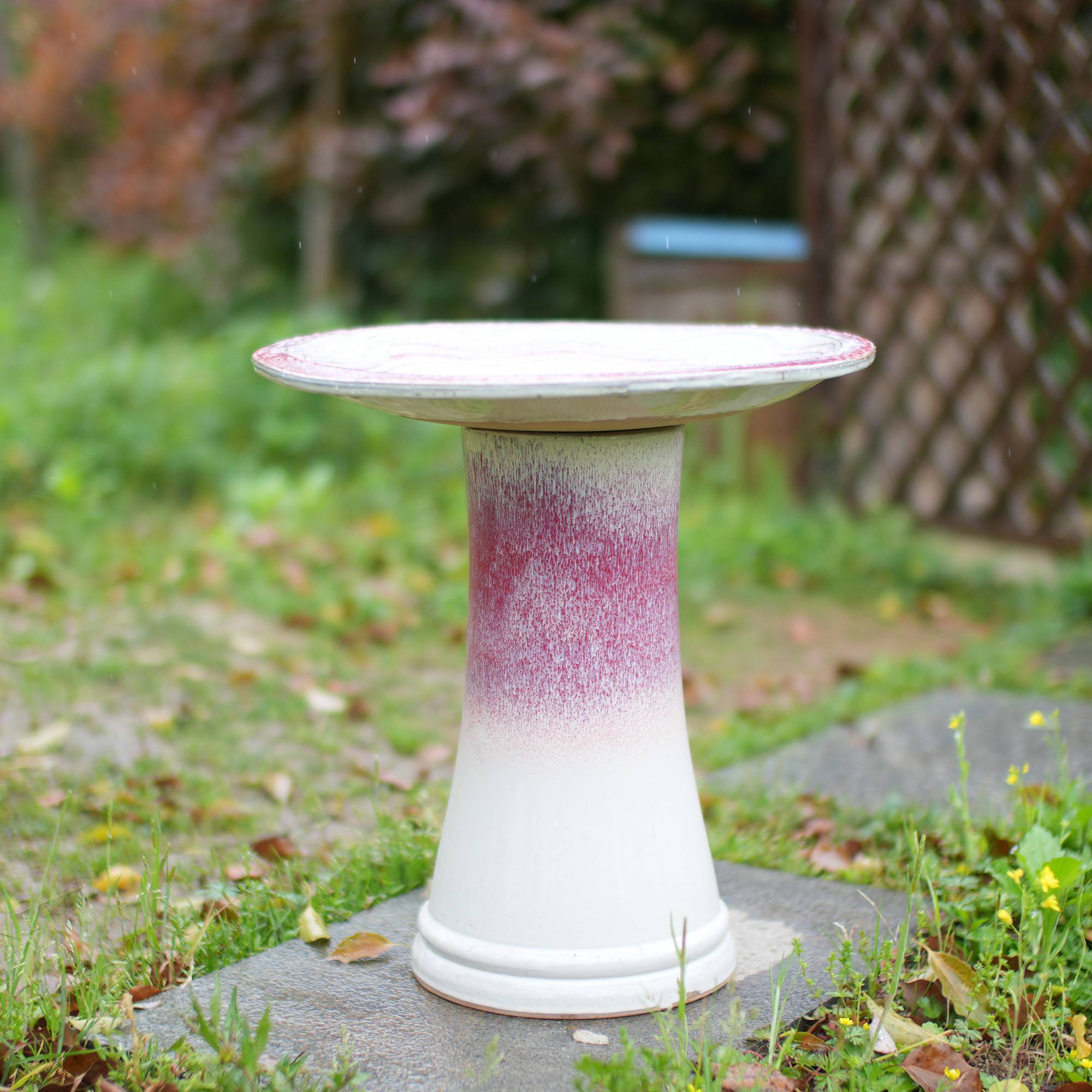 ComfortXL - Bain d’oiseaux céramique blanc rose Ø 43 cm H 45 cm jardin terrasse stable antigel - ComfortXL Outdoor Living - Image 3