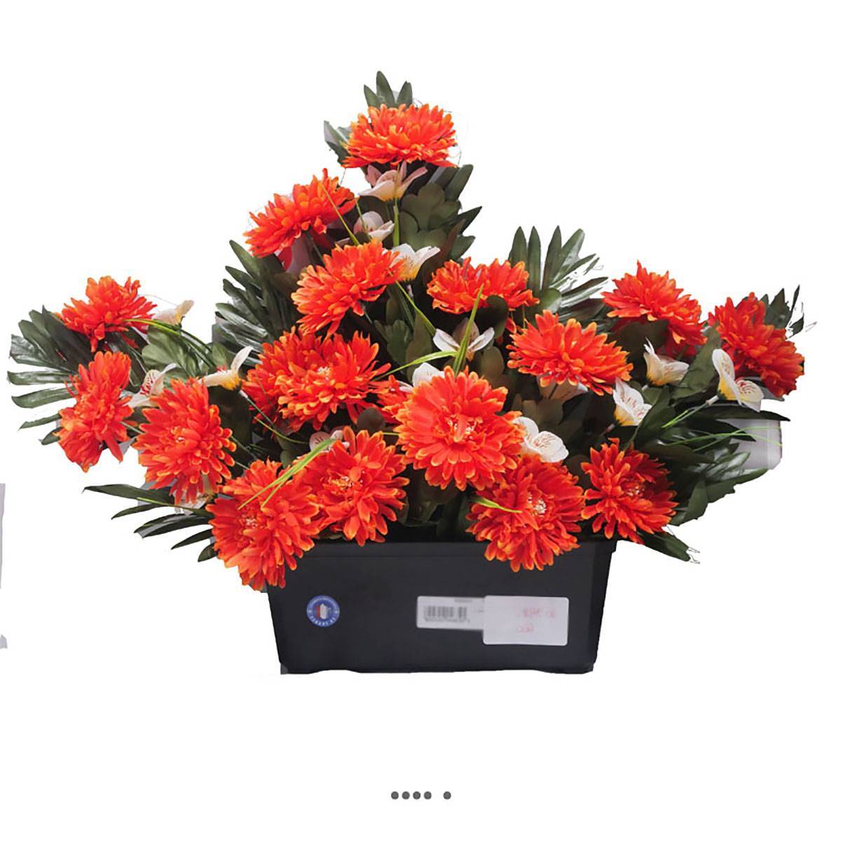 Artificielles - Devant de tombe fleurs artificielles cimetière chrysanthèmes et alstroemerias Orange - couleur: Orange 660 - Image 1