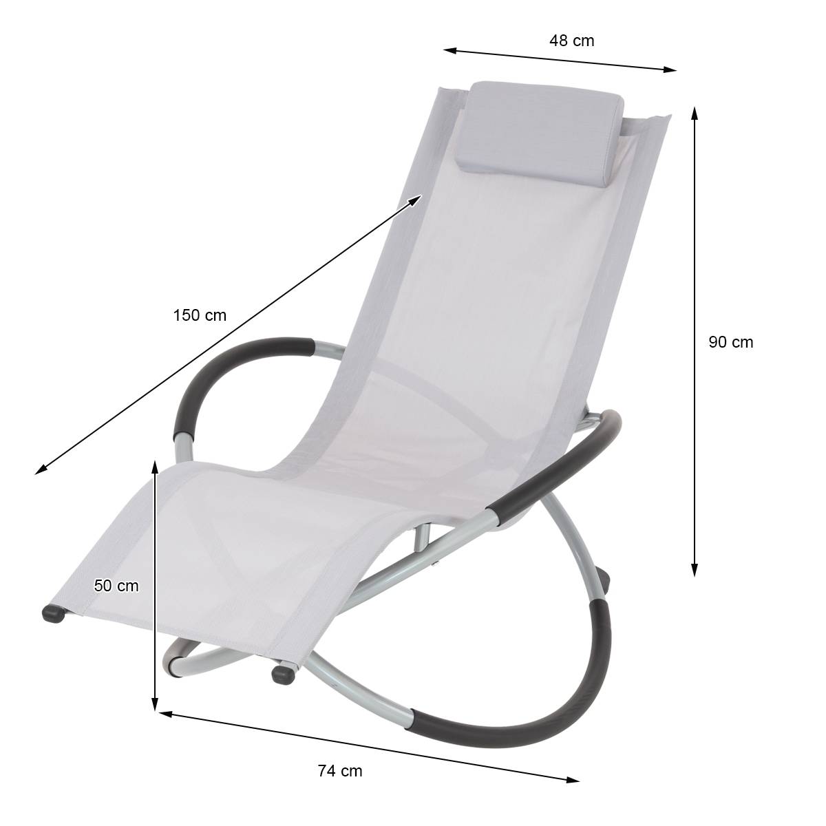 Ecd-Germany - Chaise Longue Géométrique Gris Clair avec Cadre en Acier Appui-tête Pliable - Image 7
