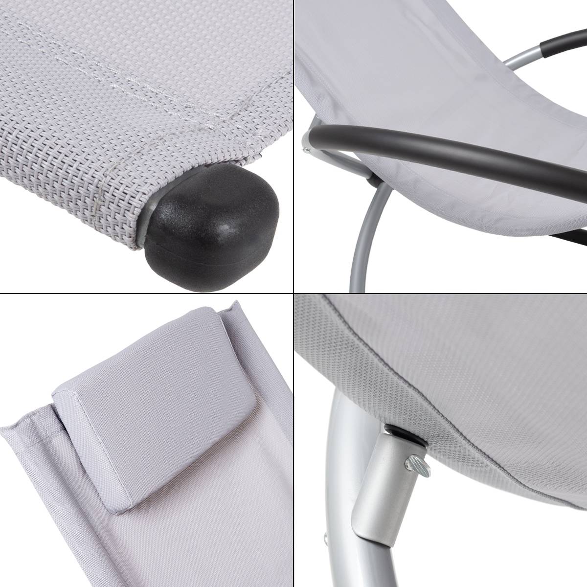 Ecd-Germany - Chaise Longue Géométrique Gris Clair avec Cadre en Acier Appui-tête Pliable - Image 4