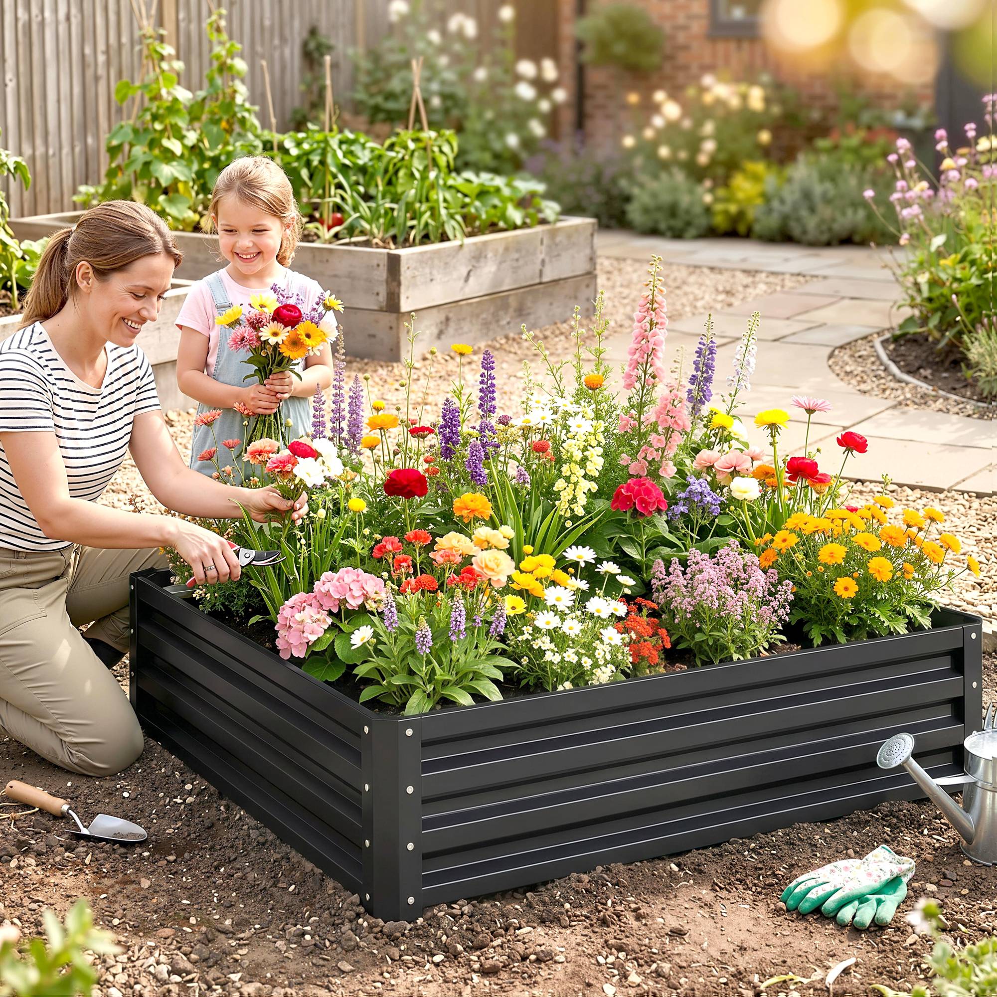 Sans Marque - Carré potager jardin acier galvanisée 120x120x30 cm gris - Image 3