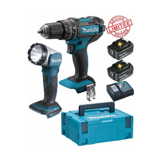 Perceuse visseuse à percussion Makita 18V 62Nm DHP482 + 2 batt 5 Ah + Lampe torche LED DEADML802 MAKITA Edition Limitée - Image 1